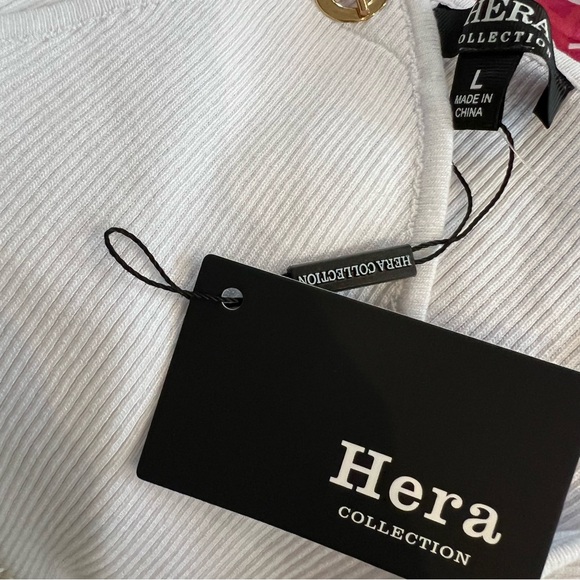 NWT Hera Collection Ribbed Crop Sweater Tank Gold Chain Straps Size S White - Picture 5 of 8